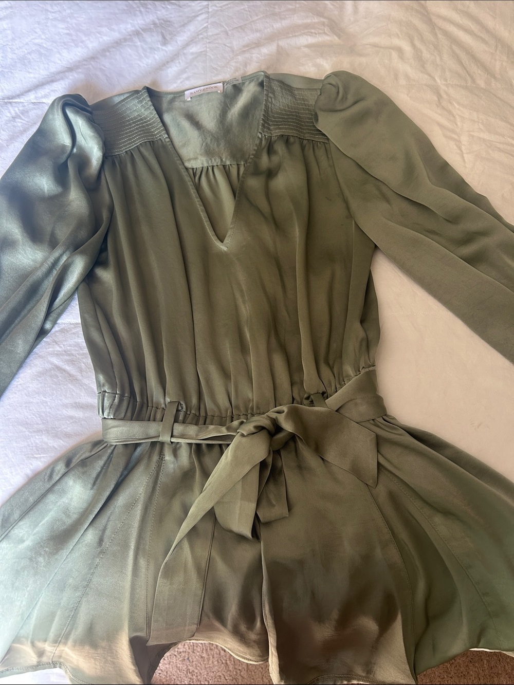 Ramy Brook Olive Green Long Sleeve Tie-Waist Dress